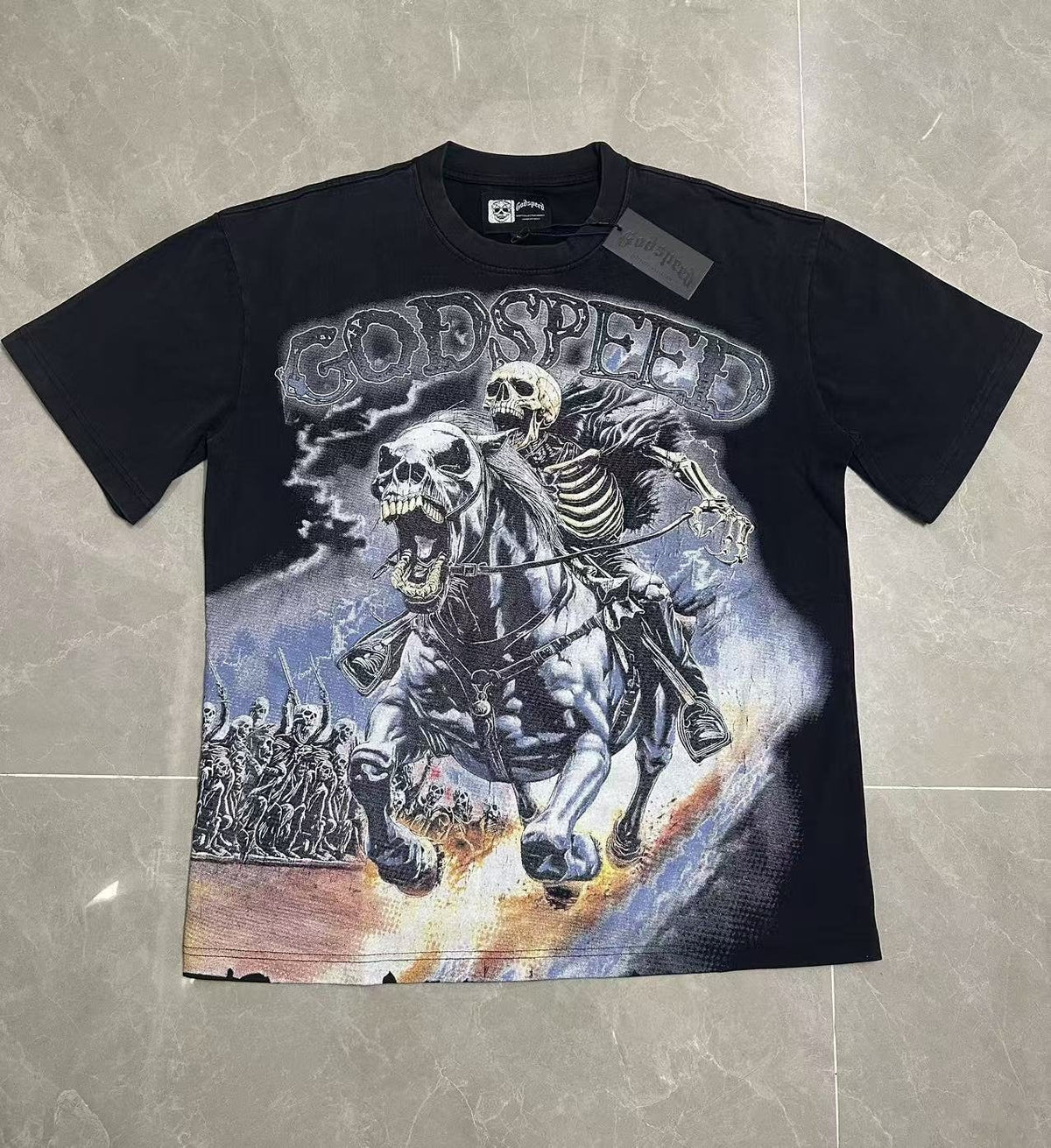 Godspeed Skeleton Horse Washed Black Graphic T-Shirt
